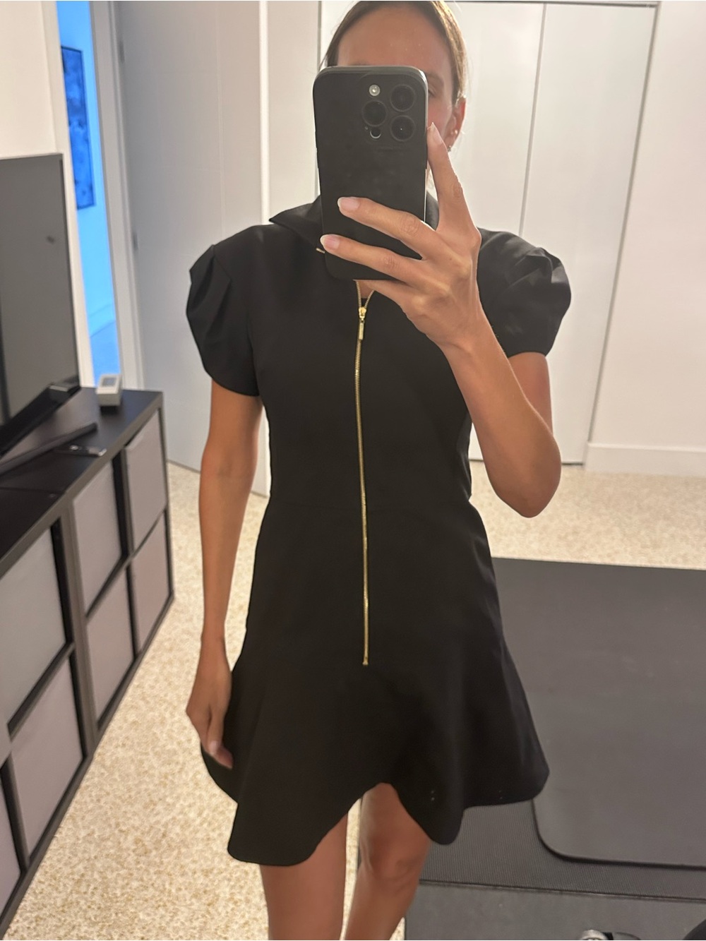 Alexis Black Mini Dress with Gold Center Zip